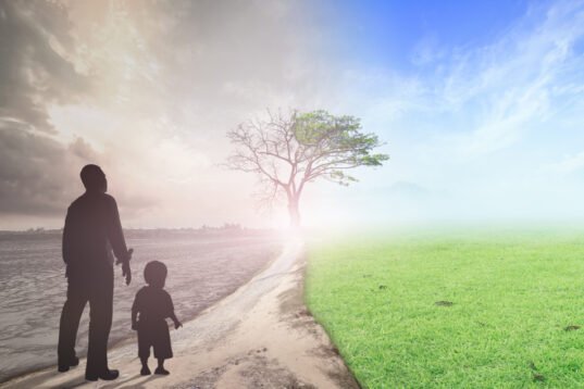 World,Environment,Day,Concept:,Father,And,Child,Standing,Between,Climate World,Environment,Day,Concept:,Father,And,Child,Standing,Between,Climate